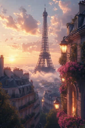 Ufaransa,Paris,Eiffel Tower,macheo,juu ya nyumba,vipande vya miche ya mizizi,nyuzi za barabara,romantic,ukingo wa maji,mji,safari,4K — 4K Picha ya Ukuta