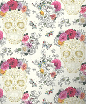 Elegant sugar skulls on white background wallpaper — Motorola Razr Ultra 2025 Picha ya Ukuta