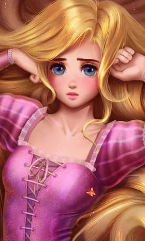Enchanting illustration of Rapunzel gazing from her tower window — Galaxy Tab A11 Picha ya Ukuta