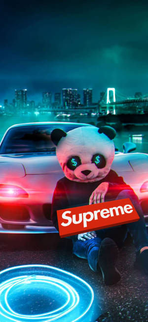 Red Supreme On Panda Backgaround — iPhone 12 Picha ya Ukuta