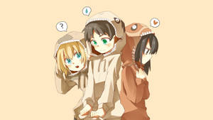 Eren Armin Na Mikasa Hoodies Za Wanaume — Mrembo wa anime mrembo Picha ya Ukuta