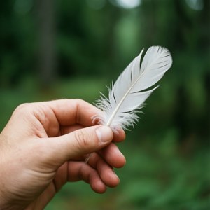 Close-up of Forrest's hand holding a feather — Galaxy Watch Picha ya Ukuta