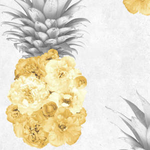 Yellow peony-filled pineapple in grey backdrop wallpaper — Pixel Watch 4 Picha ya Ukuta