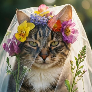 Cat face behind a veil of colorful flowers — Galaxy Watch Picha ya Ukuta