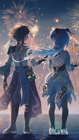 Ganyu na Ayato Genshin Impact Simu — Genshin impact simu Picha ya Ukuta