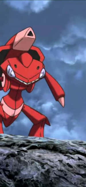Red Genesect Pokemon Standing On Rock — Huawei nova 16s Picha ya Ukuta