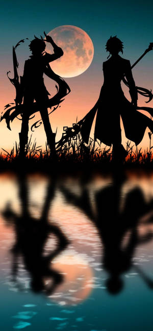 Genshin Impact silhouette ya sunset — iPhone 16 Picha ya Ukuta