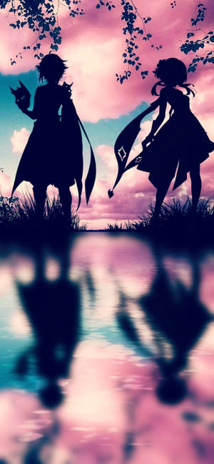 Genshin Impact Silhouette And Reflection wallpaper — iPhone 16e Picha ya Ukuta