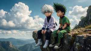 Picha ya ukuta ya urafiki wa Gon na Killua kutoka Hunter x Hunter — Mwanandoa wa anime Picha ya Ukuta