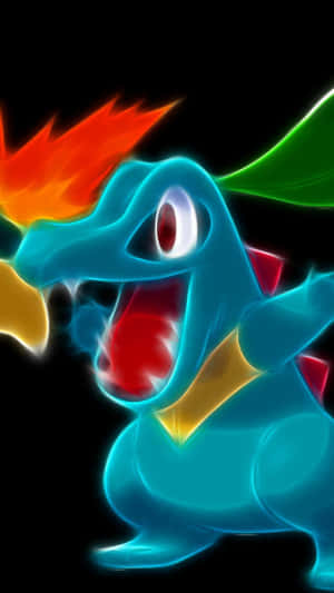 Grafiki ya Totodile ya Neon — Pokemon Telefoni Picha ya Ukuta