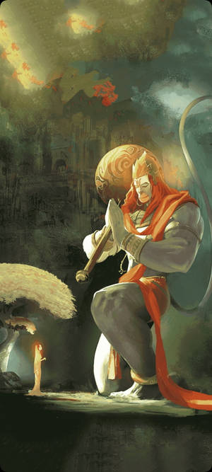 Hanuman Mungu wa Hindi Anayotoa Dua Simu — iPhone 16 Plus Picha ya Ukuta