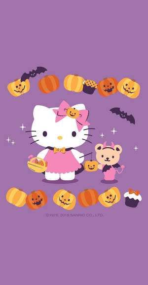 Hello Kitty Halloween Kificho cha Rangi ya Zambarau wallpaper — Hello Kitty Halloween Picha ya Ukuta