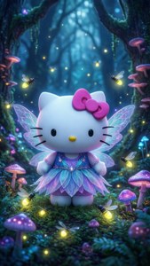 Hello Kitty anazunguka misitu ya sihiri kama jini. — Hello kitty GIF Picha ya Ukuta