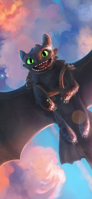 How To Train Your Dragon Toothless in pink sky wallpaper. — iPhone 12 Picha ya Ukuta