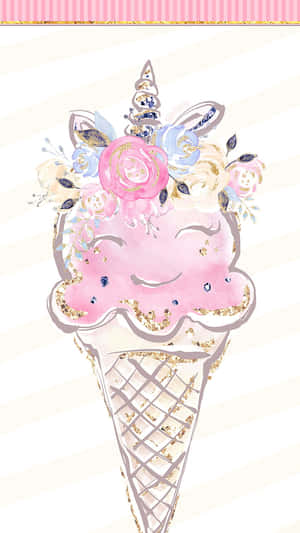 Ice Cream Mrembo Wenye Smailey ya Pinki — Krimu Aesthetic Picha ya Ukuta