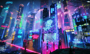 Mandharinyuma ya Neon City — Mji wa neon Picha ya Ukuta
