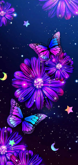 IPhone 7 Plus Space Flowers Butterflies — iPhone 15 Plus Picha ya Ukuta