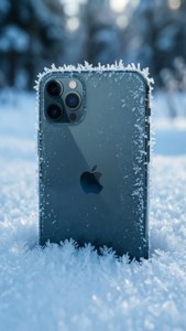 iPhone 11 Pro Max iliyofunikwa na theluji pamoja na maelezo ya baridi na mandhari ya kipupwe.