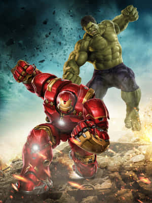 Iron Man na Hulk wakati wa vita vya kushtukia — Galaxy Z TriFold Picha ya Ukuta
