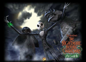 Jack Skellington na Zero wakati wa kuleta Halloween Town usiku — Usiku wa kutisha kabla ya krismasi Picha ya Ukuta
