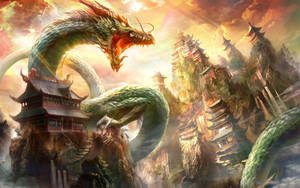 Japoniar Dragoni PC Juu ya Mabehema na Mlima — Ryuu wa PC Picha ya Ukuta