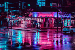 Mandhari ya Neon City — Mji wa neon Picha ya Ukuta