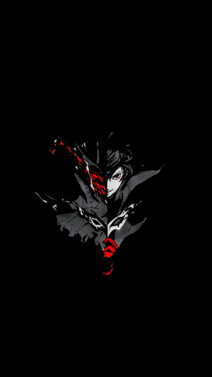AMOLED wallpaper of Persona 5 Joker in black background.