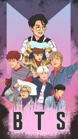 Jungkook wa Anime na Wavulana wa Bangtan — Nembo ya bts Picha ya Ukuta