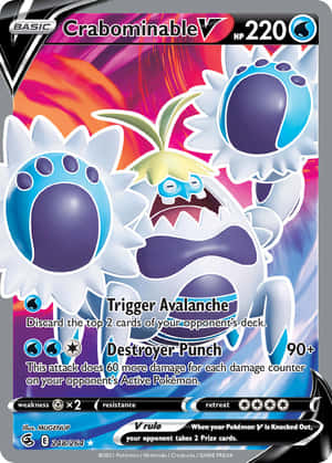 Kadi ya Kubadilishana ya Crabominable ya Pokémon Inayovutia Dhidi ya Mandhari Nyekundu na Bluu — Mchezo wa kuigiza Picha ya Ukuta