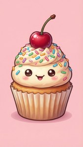 Keki ndogo ya kawaii yenye smaile ya furaha. — Kawaii Picha ya Ukuta