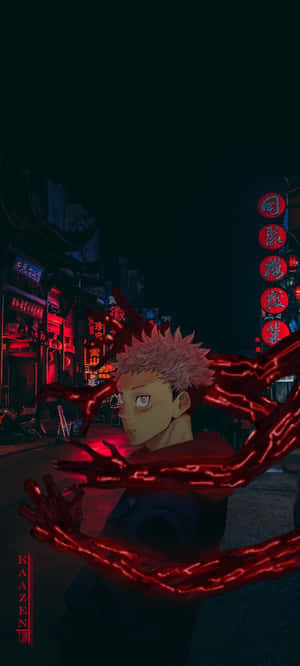 Kichwa: "Yuji Itadori kutoka Anime Jujutsu Kaisen Picha ya Ukuta ya Android"