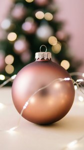 Upande wa karibu wa kioo cha Krismasi cha rose gold na mwanga wa bokeh. — iPhone 8 Plus Picha ya Ukuta
