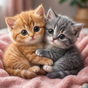 Kitten za cartoon za kusisimua zikikumbatia, kamili kwa wapenzi wa wallpaper za cute. — Galaxy Watch Picha ya Ukuta