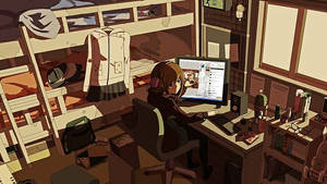 Kituo cha Laptop cha Mwanamke Anime Kinachomshwa na Vivuli