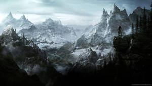 Knight in the mountains covered with snow wallpaper