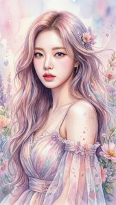 Mchoro wa rangi ya maji laini wa kpop idol ulio na vipengele vya maua. — Kpop GIF Picha ya Ukuta