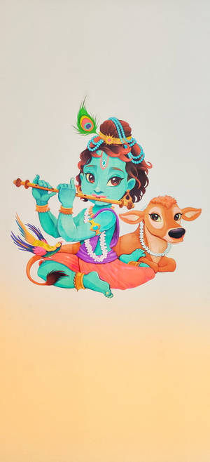 Krishna HD Cow Art — 1440x3200 Picha ya Ukuta