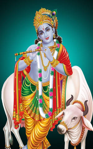 Krishna Mungu na Ng'ombe Mtakatifu - Tapeta la Simu ya Mkononi — RedMagic Tablet Picha ya Ukuta