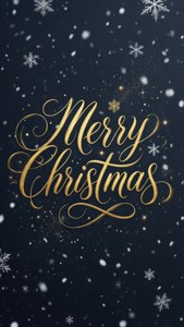 Maandishi ya kifahari ya dhahabu 'Merry Christmas' kwenye mandharinyuma ya giza na theluji zinazoanguka. — Krismasi njema Picha ya Ukuta