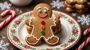 Kuki tamu la kinyamshindo na maelezo ya icing kwenye sahani ya sikukuu. — Pendwa Krismasi Picha ya Ukuta