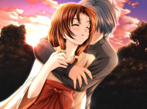 Kumbatio la Anime lenye Macho Yaliyofungwa  wallpaper