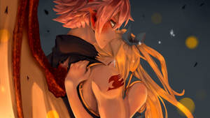 Picha ya mandhari ya Kumbatio la Anime Natsu na Lucy