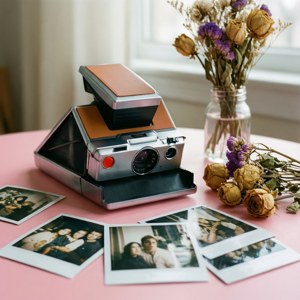 Mchanganyiko wa rangi za pastel na kamera ya Polaroid ya zamani na picha