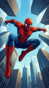 Spiderman wa vekta bapa anayeruka kutoka kwenye skyscraper — iPhone 6 Picha ya Ukuta