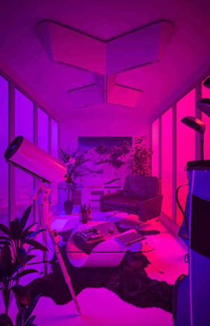 Chumba ndogo katika aesthetic ya neon ya zambarau yenye vivid wallpaper — Redmi Pad Picha ya Ukuta