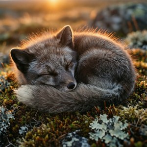 Arctic fox anayesoma kwa amani kwenye moss wakati wa saa ya dhahabu. — Infinix Zero Picha ya Ukuta