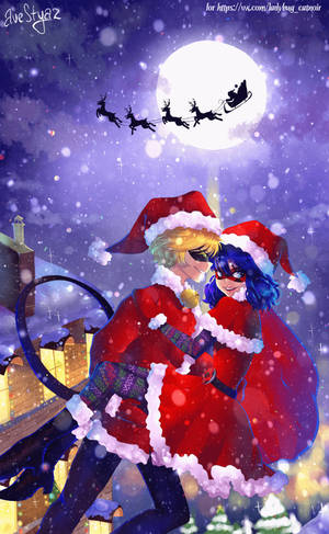 Ladybug Na Cat Noir Krismasi — Lenovo Idea Tab Pro Picha ya Ukuta