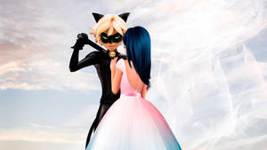 Picha ya ukutani ya Ladybug na Cat Noir Wakibusu Mavazi ya Harusi — Ladybug na cat noir busu Picha ya Ukuta