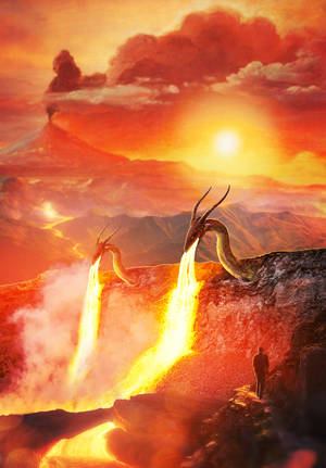 Lava Dragon Mountain Falls Wallpaper — OnePlus Pad Picha ya Ukuta