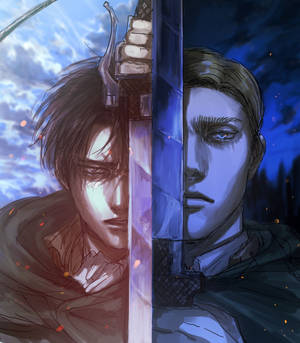 Half of Erwin and Levi Ackerman's face fan art wallpaper. — Vivo X Fold3 Pro Picha ya Ukuta